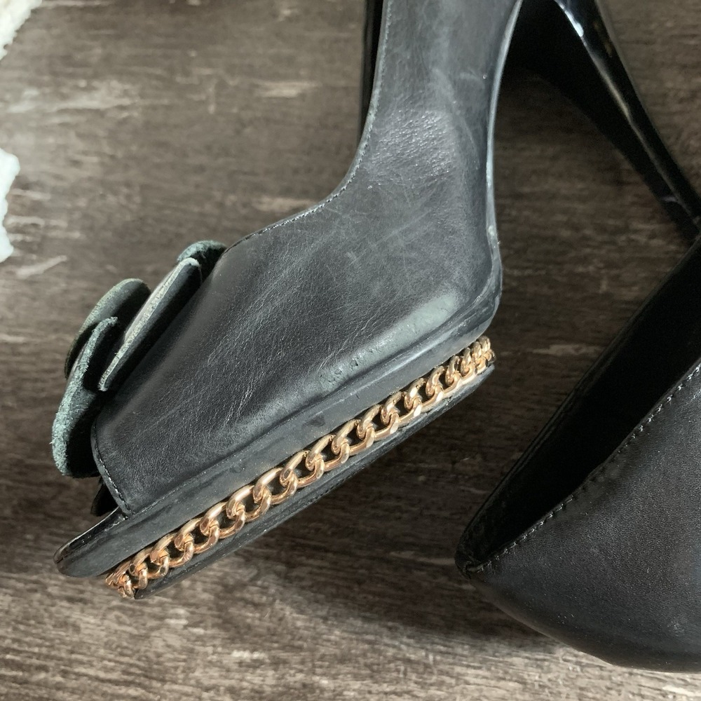 CHANEL Rare Black Lambskin Camellia Stiletto Chain Heel Size 40 - Picture 7 of 14